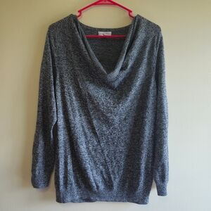 Calvin Klein Cowl Draped Neck Light Sweater Black Grey Marled Casual Women Large